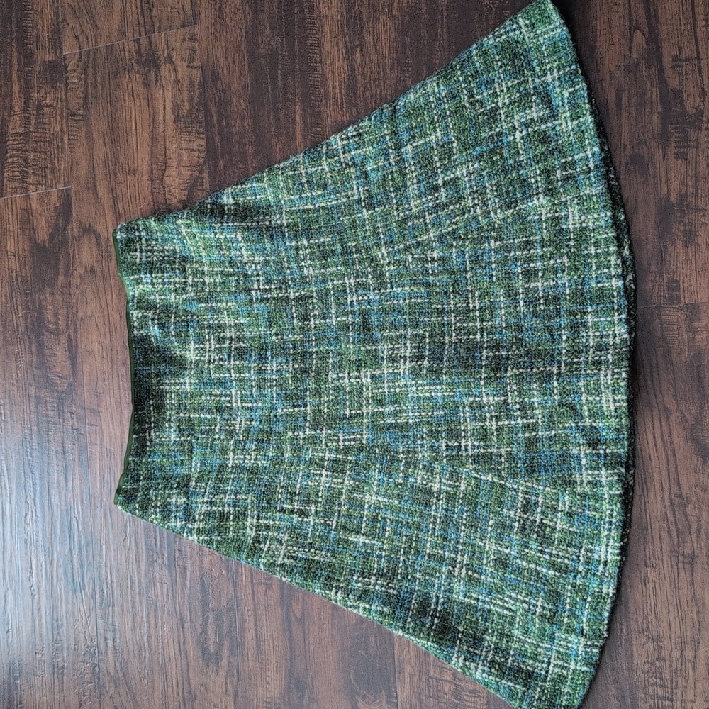 DANIER Made in Canada Wool Blend Tweed Midi Skirt Green Blue Plaid Size 8 - Picture 16 of 16